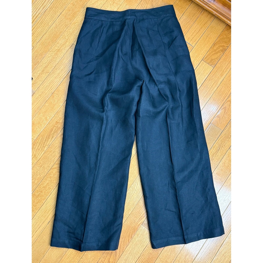 Eileen Fisher Womens XS Black 100% Linen Wide Leg Cropped Trousers Pants - Picture 2 of 8